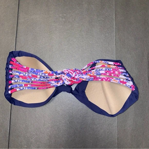 Front Tie Navy Blue Small Bikini Top - Picture 4 of 6